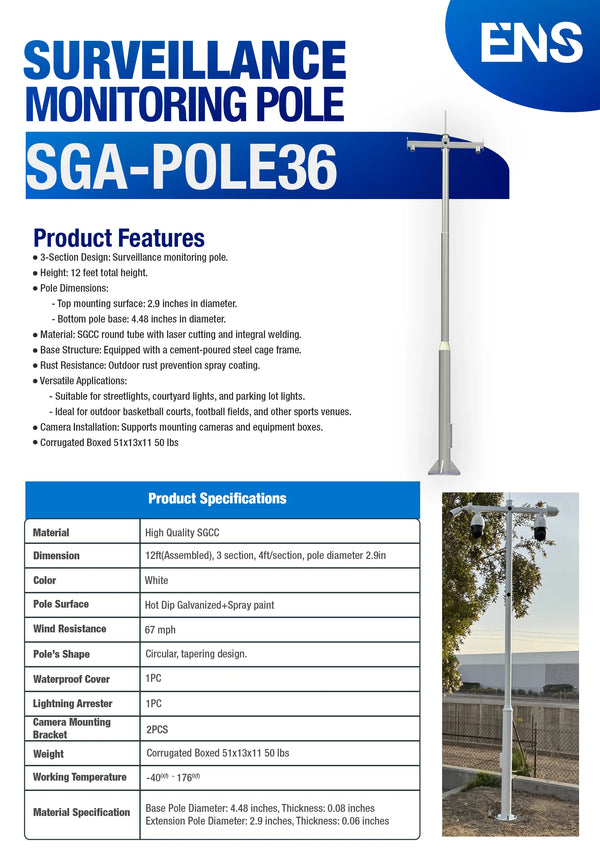 Pole 36 Inch SGA-POLE36 || Surveillance Pole – SunGuardian